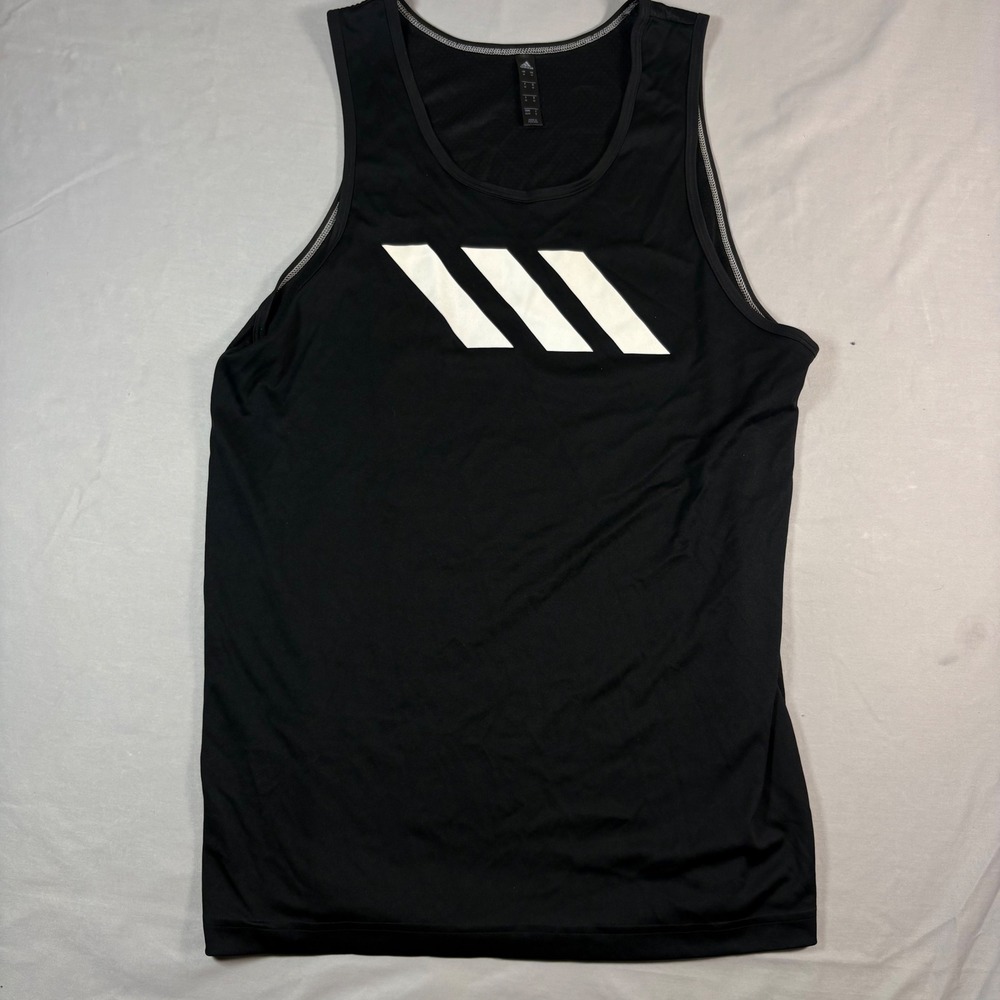 Adidas Aeroready Tank Top Mens Medium Black White Graphic Running Gym Shirt